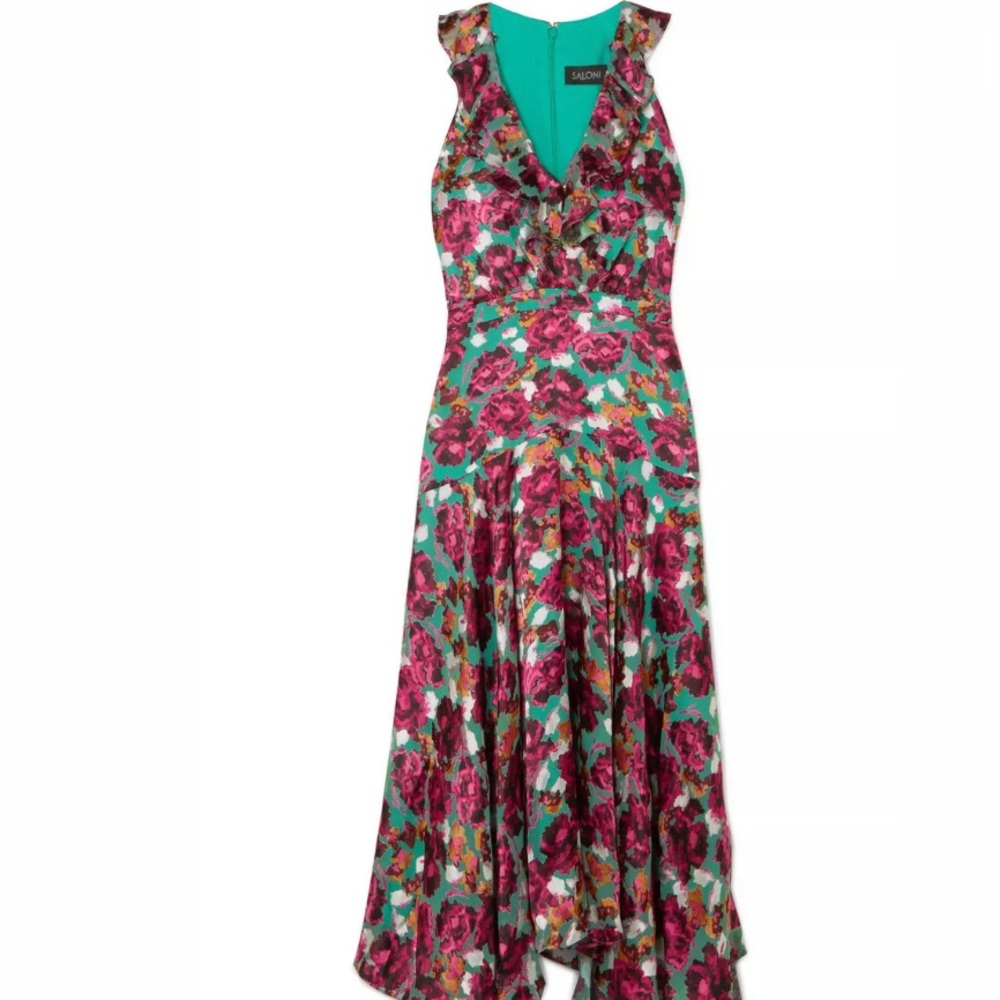 SALONI Floral Midi Dress in Fuchsia, Teal and Black - Picture 4 of 8